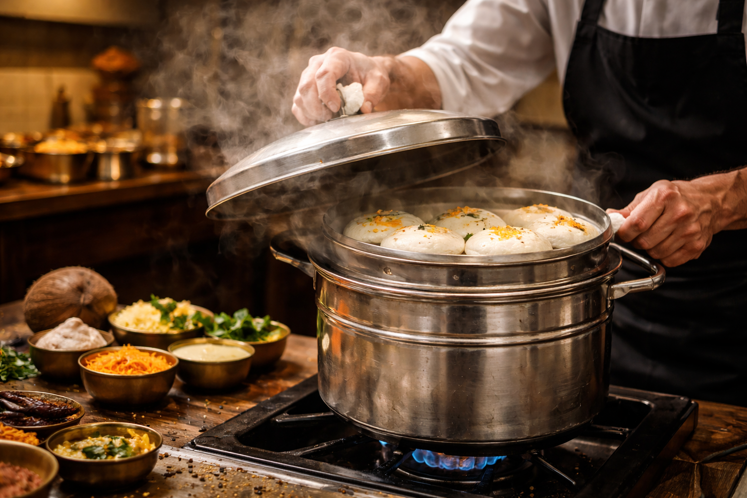 Chef preparing South Indian dishes
